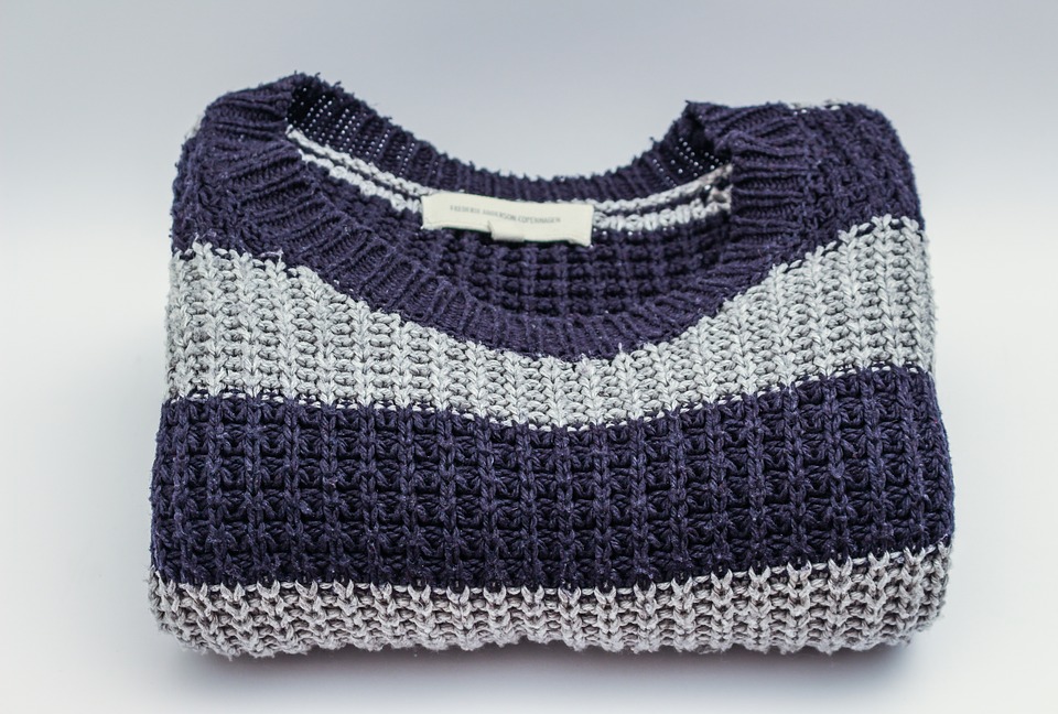 blue and white knit sweater