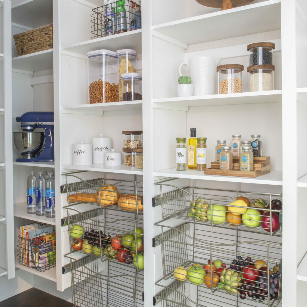 kitchen pantry shelving with food