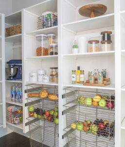 kitchen pantry with sliding baskets