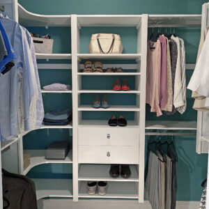 custom walk in closet with curved shelves