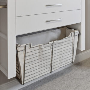 Glide out hamper in nickel finish with ivory removable liner